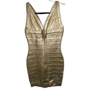 Herve Leger Gold Bandage Mini Dress